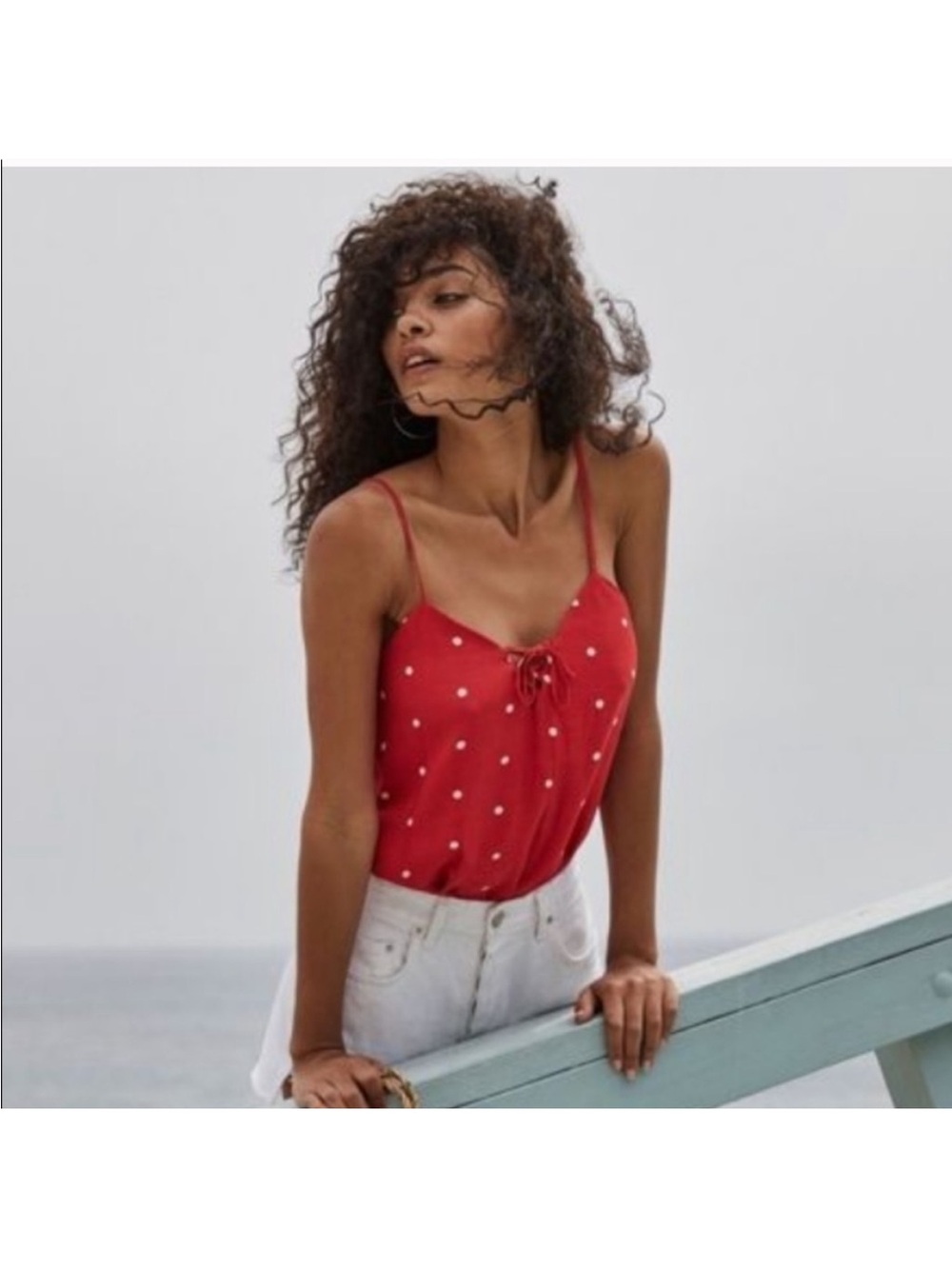 Reformation Anya Tank Red & White Polka Dot top